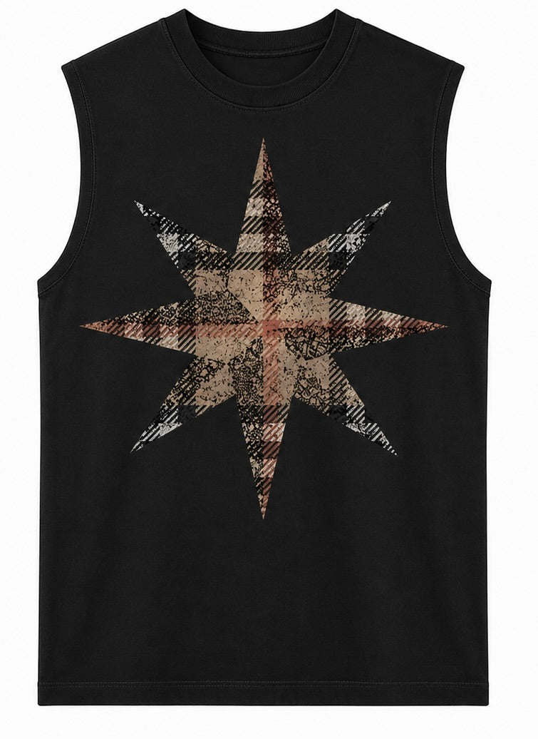 sleeveless bling time check star shirt